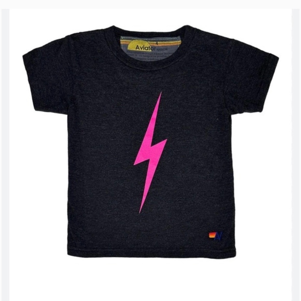 Aviator Nation Womens Gray Tee with Hot Pink Lightning Bolt size large